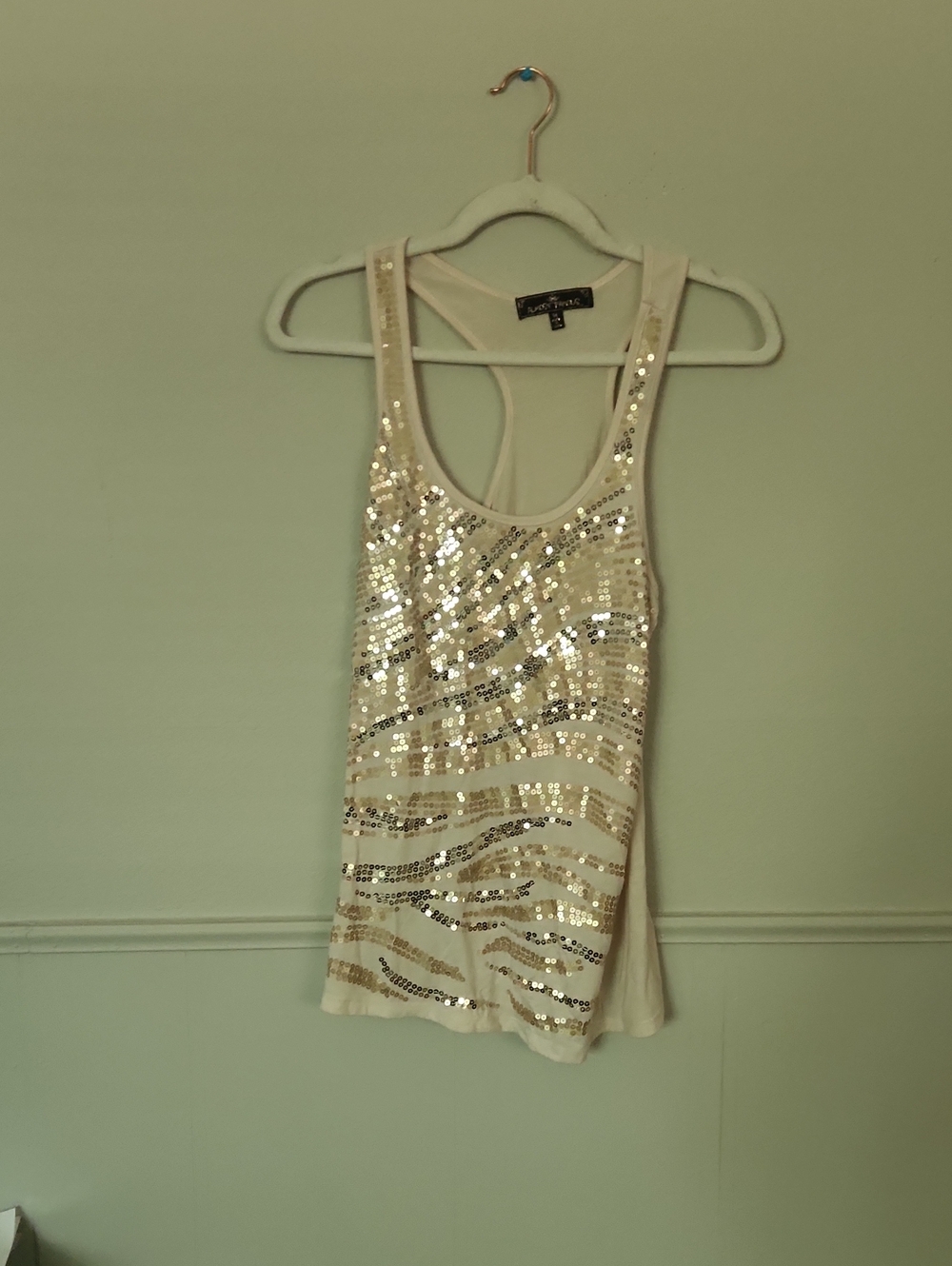 Almost Famous Cream Sequin Racerback Tank Top